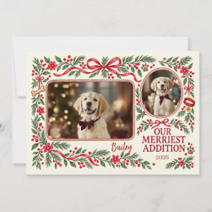 Onze Blijste Toegevoegde Puppy Kerst Foto Feestdagenkaart
