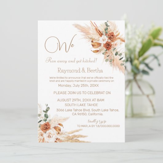 Onze Bohemian Elopement Aankondiging (Staand voorkant)