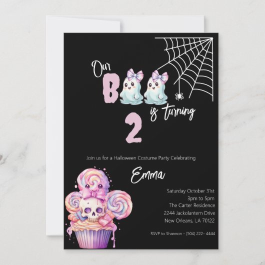 Onze Boo draait 2 Halloween Verjaardag Uitnodiging (Voorkant)