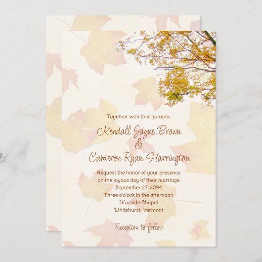 Onze boom, blad achtergrond, herfst bruiloft uitno kaart (Voorkant / Achterkant)