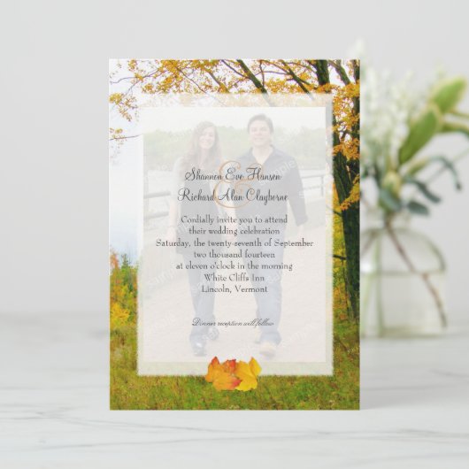 Onze boom in Herfst foto bruiloft uitnodiging (Staand voorkant)
