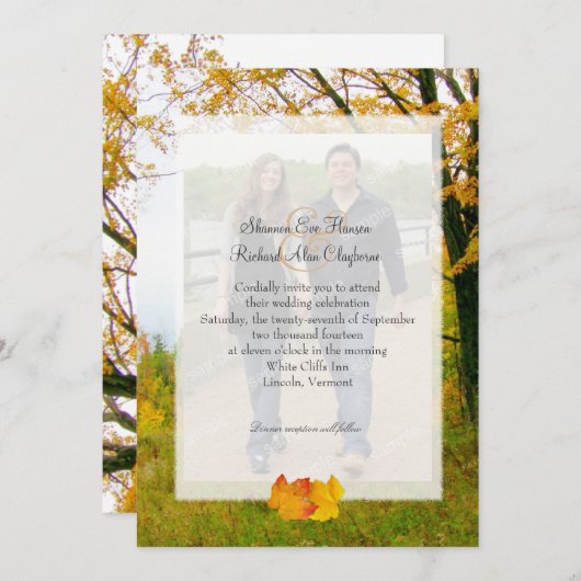 Onze boom in Herfst foto bruiloft uitnodiging (Voorkant / Achterkant)