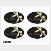 "Onze bruiloft" - Bold Sepia / Gold Bow and Ribbon Ovale Sticker (Vel)