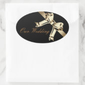 "Onze bruiloft" - Bold Sepia / Gold Bow and Ribbon Ovale Sticker (Tas)