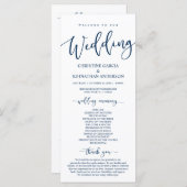 Onze bruiloft-ceremonie, Classy Navy Blue-programm Programmakaart (Voorkant / Achterkant)