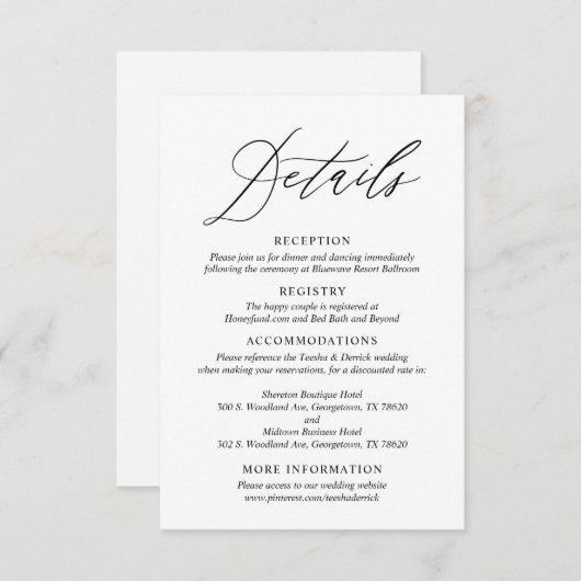 Onze bruiloft details, moderne Boho bruiloft Informatiekaartje (Voorkant / Achterkant)