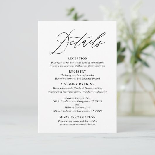 Onze bruiloft details, moderne Boho bruiloft Informatiekaartje (Staand voorkant)