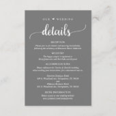 Onze bruiloft details, rustiek donkergrijs informatiekaartje (Voorkant)
