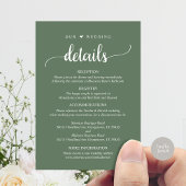 Onze bruiloft details, rustieke bos salie groen informatiekaartje