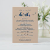 Onze bruiloft details, rustieke bruine kraft marin informatiekaartje (Staand voorkant)