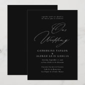 Onze bruiloft Elegante Kalligrafie Zwart Bruiloft Kaart (Voorkant / Achterkant)