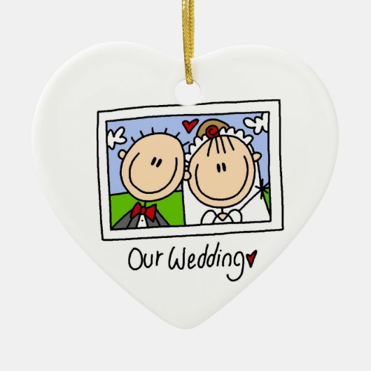 Onze bruiloft- en bruidehemden en -cadeautjes keramisch ornament (Voorkant)