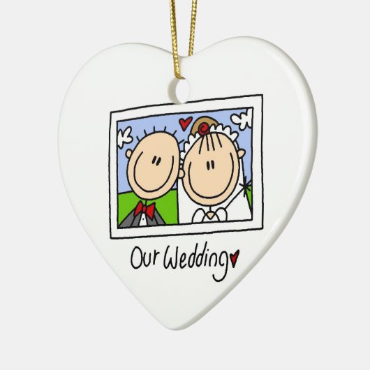 Onze bruiloft- en bruidehemden en -cadeautjes keramisch ornament (Links)