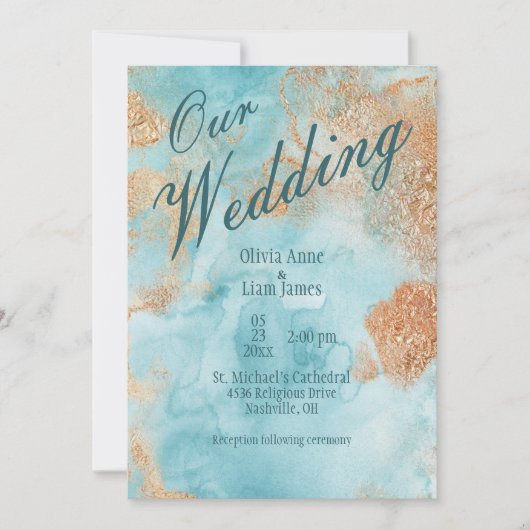 Onze bruiloft Gold Turquoise Abstracte bruiloft Kaart (Voorkant)