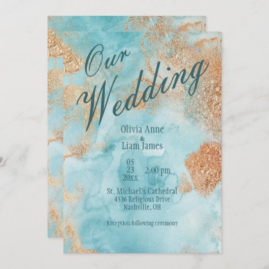 Onze bruiloft Gold Turquoise Abstracte bruiloft Kaart (Voorkant / Achterkant)