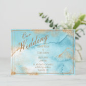 Onze bruiloft Gold Turquoise Modern Elegant Weddin Kaart (Staand voorkant)