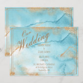 Onze bruiloft Gold Turquoise Modern Elegant Weddin Kaart (Voorkant / Achterkant)