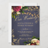 Onze bruiloft gouden typografie bloemenbordeaux ma magnetische uitnodiging (Voorkant)