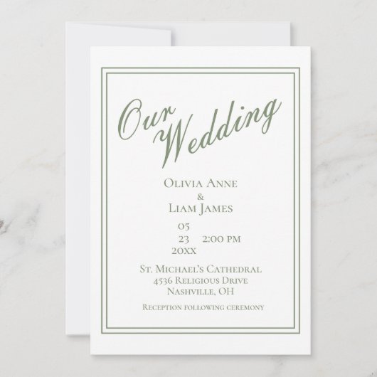 Onze bruiloft 'Green Modern Elegant Wedding' Kaart (Voorkant)