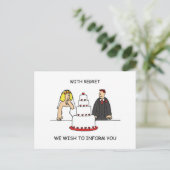 Onze bruiloft is afgeblazen Cartoon paar Aankondigingskaart (Staand voorkant)