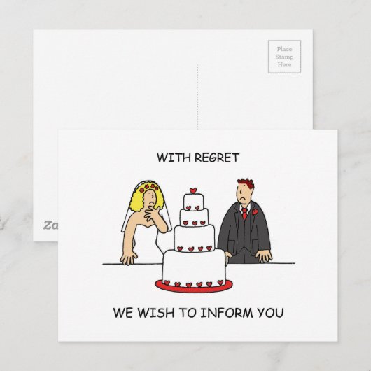 Onze bruiloft is afgelast Cartoon paar Aankondigingskaart (Voorkant / Achterkant)