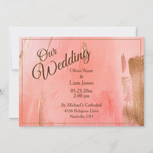 Onze bruiloft met goudroze Waterverf Kaart (Voorkant)