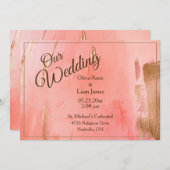 Onze bruiloft met goudroze Waterverf Kaart (Voorkant / Achterkant)