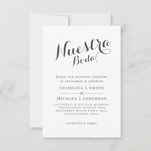 Onze Bruiloft Uitnodiging ZwartWitSpaanse Huwelijk (Voorkant)