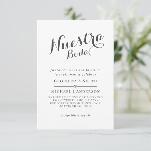 Onze Bruiloft Uitnodiging ZwartWitSpaanse Huwelijk (Staand voorkant)