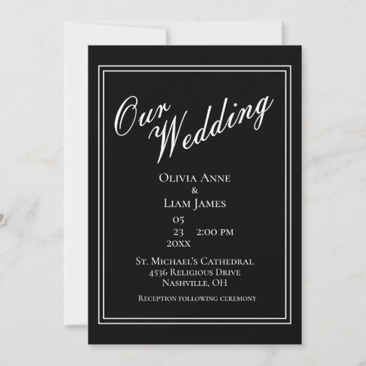 Onze bruiloft zwarte witte moderne legante bruilof kaart (Voorkant)