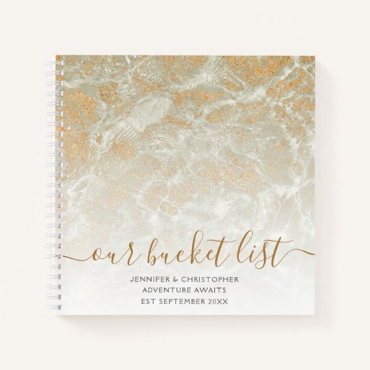 Onze Bucket List Sand Marble Gold Glitter Notitieboek (Voorkant)