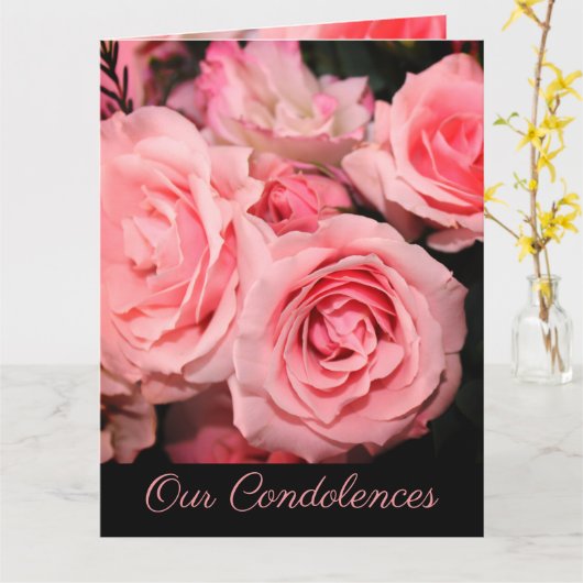 Onze condoleances roze rozen bloeden kaart (Gele Bloem)