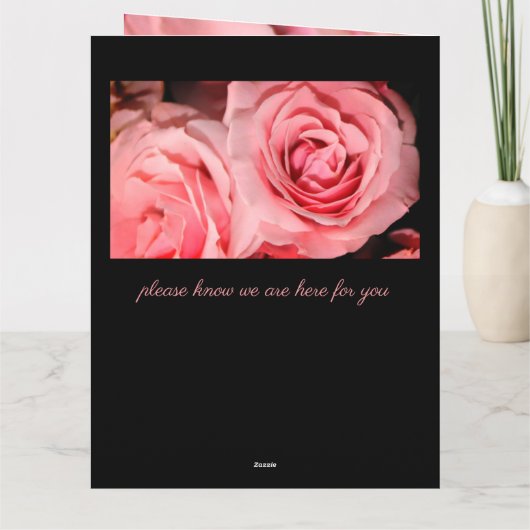 Onze condoleances roze rozen bloeden kaart (Achterkant)