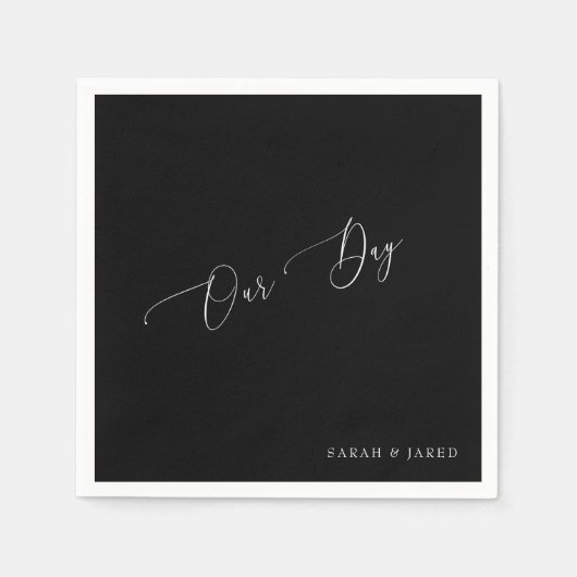 Onze Dag Custom B/W bruiloft Cocktail Servet (Voorkant)
