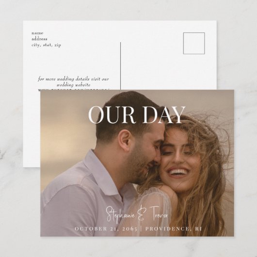 Onze Dag Foto Bruiloft Save the Date Briefkaart (Voorkant / Achterkant)