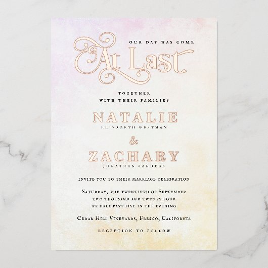 Onze dag is gekomen op laatste bruiloft goud folie uitnodiging (Voorkant)