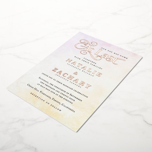 Onze dag is gekomen op laatste bruiloft goud folie uitnodiging (Gedraaid)