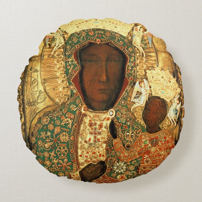 Onze dame van Czestochowa Black Madonna Poland gif Rond Kussen (Voorkant)
