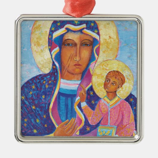 Onze dame van Czestochowa Black Madonna Poland Met Metalen Ornament (Voorkant)