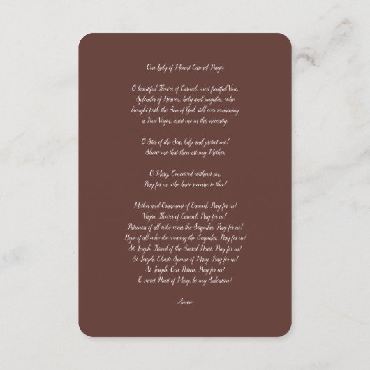 Onze dame van de berg Carmel 1641 Informatiekaartje (Achterkant)