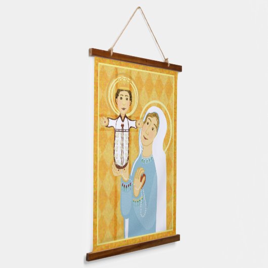 Onze dame van de Rosary Hangend Wandkleed (Gebogen)