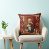 Onze dame van de Rosary w/Jesus Burgundy Red Gold Kussen (Stoel)