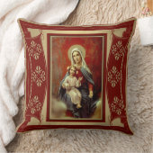 Onze dame van de Rosary w/Jesus Burgundy Red Gold Kussen (Deken)