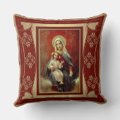Onze dame van de Rosary w/Jesus Burgundy Red Gold Kussen (Achterkant)