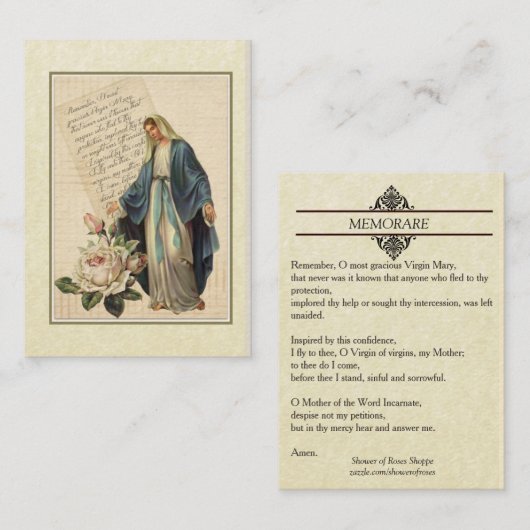 Onze dame van Grace Memorare Heilige Kaart Visitekaartje (Voorkant / Achterkant)