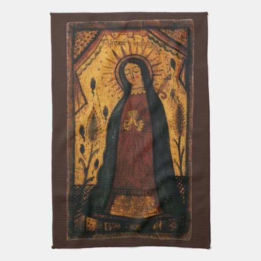 Onze dame van Guadalupe door Pedro Antonio Fresqui Theedoek (Verticaal)