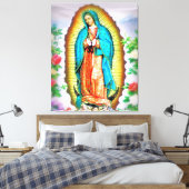 Onze dame van Guadalupe Floral Canvas Afdruk (Insitu (Slaapkamer))