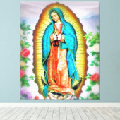 Onze dame van Guadalupe Floral Canvas Afdruk (Insitu (Houten vloer))