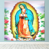 Onze dame van Guadalupe Floral Canvas Afdruk (Insitu (Houten vloer))