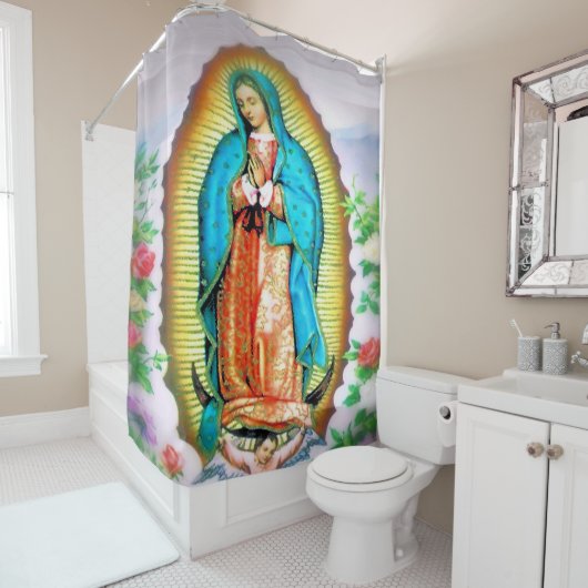 Onze dame van Guadalupe Floral Douchegordijn (In situ)